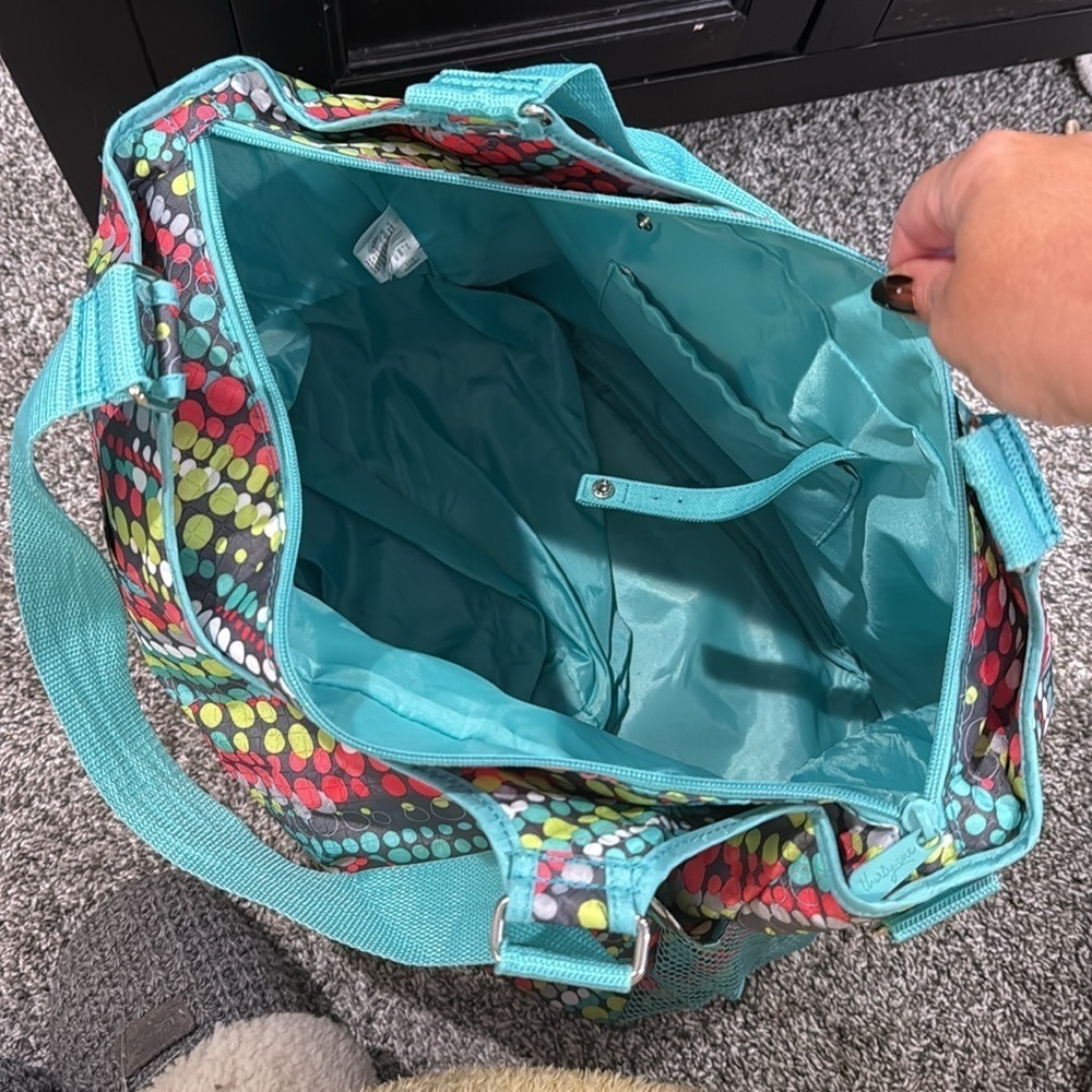 Polka Dot Women's Tote Bag Thirty one 31 gym bag workout shoe compartment teal - Picture 4 of 6